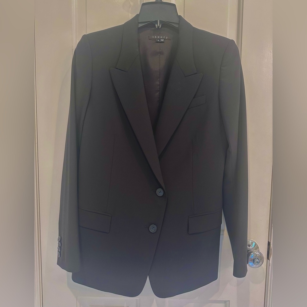 Theory Lyzbeth Tailored Wool Blazer Jacket Black 6